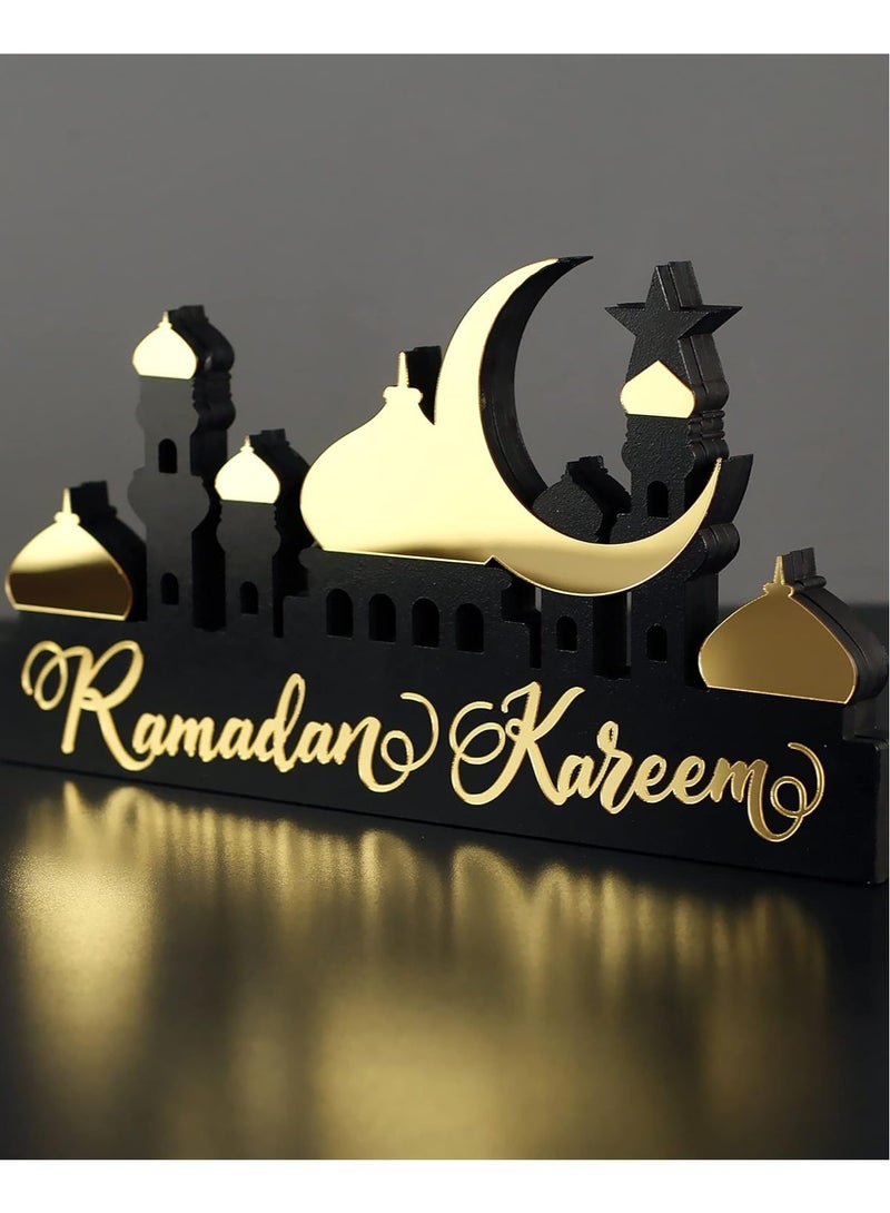 Eworld Wooden Acrylic Islamic Tabletop Decor, Elegant Ramadan Kareem Decorations Crafted from Thick Eco-Friendly MDF with a Shiny Acrylic Layer for a Stunning Mirror Effect in Gold. - Image 4