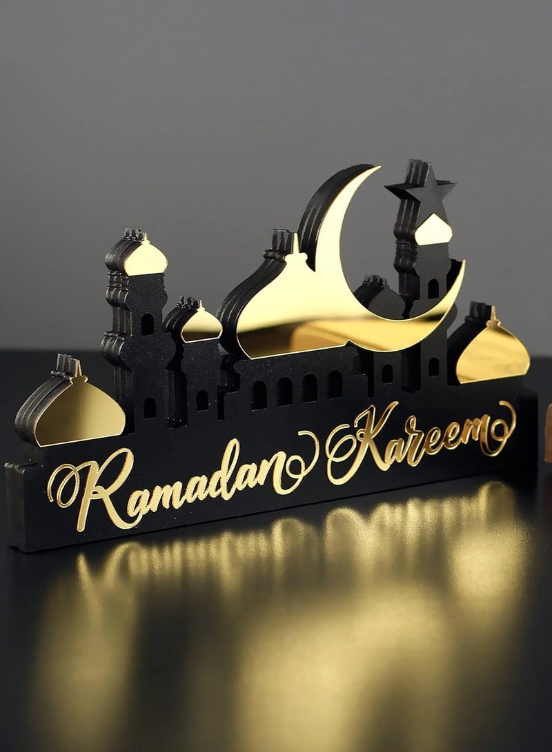 Eworld Wooden Acrylic Islamic Tabletop Decor, Elegant Ramadan Kareem Decorations Crafted from Thick Eco-Friendly MDF with a Shiny Acrylic Layer for a Stunning Mirror Effect in Gold. - Image 3