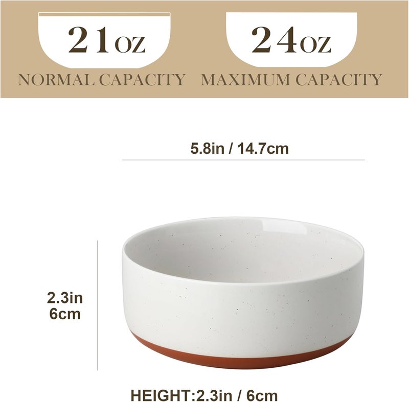 MALACASA Cereal Bowls Set of 6 24 OZ Ceramic Bowls for Kitchen Soup Bowl Breakfast Bowls Dishwasher Microwave Safe Khaki White Series TARA - Image 2