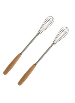 Stainless Steel Wire Egg Beater with Wooden Handle for Mixing Ingredients and Mixing Sauces (2pcs)