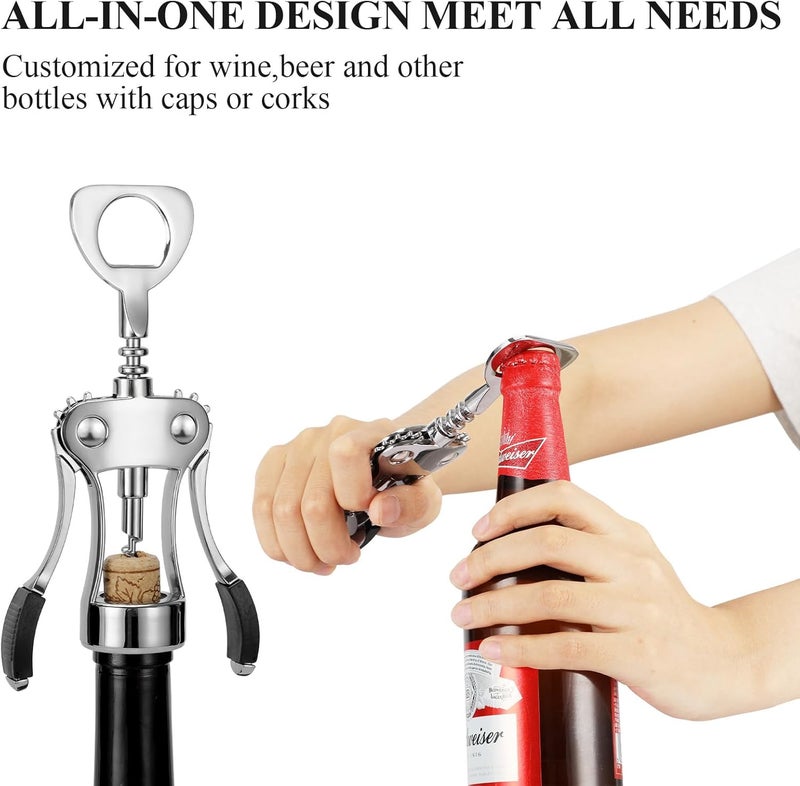 KORCCI Wine Opener with Stopper, Cutter - Wine Bottle Opener Bundle, Zinc Alloy Wing Corkscrew Heavy Duty, Cork Screw Beer Opener for Bartenders, Multifunctional Bottle Opener for Kitchen, Restaurant, Bar - Image 4