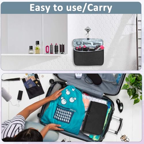 maycreate حقيبة سفر MAYCREATE® Airwrap لحافظة Dyson Airwrap و Shark FlexStyle، حقيبة تخزين محمولة للسفر مع خطاف للتعليق وجيوب متعددة لمكواة الشعر والإكسسوارات - Image 5