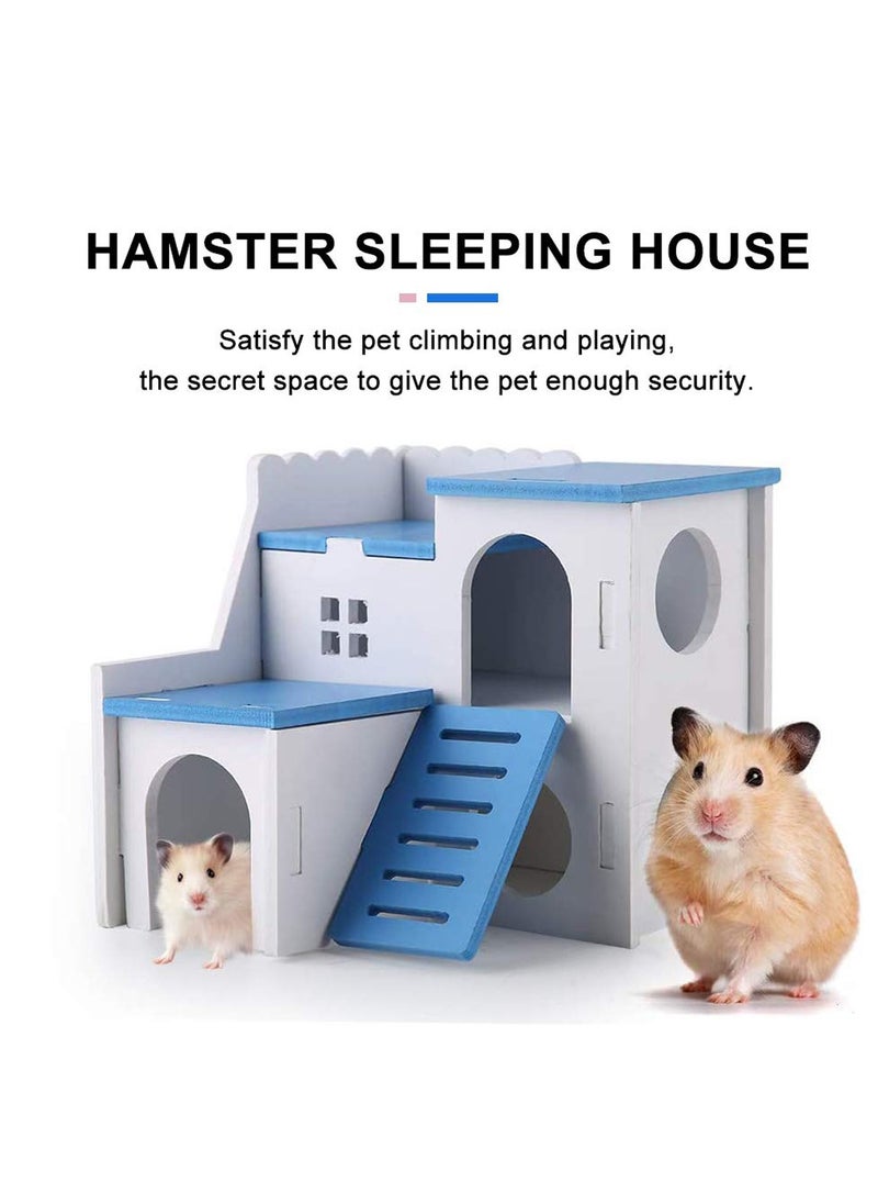 null - Hamster House, Wooden Pet Small Animal Hideout with Funny Climbing Ladder Exercise Toys, Luxury Two Layers Hut for Dwarf Hamster, Chinchilla, Rat, Gerbil - Image 1