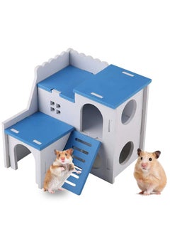 Hamster House, Wooden Pet Small Animal Hideout with Funny Climbing Ladder Exercise Toys, Luxury Two Layers Hut for Dwarf Hamster, Chinchilla, Rat, Gerbil