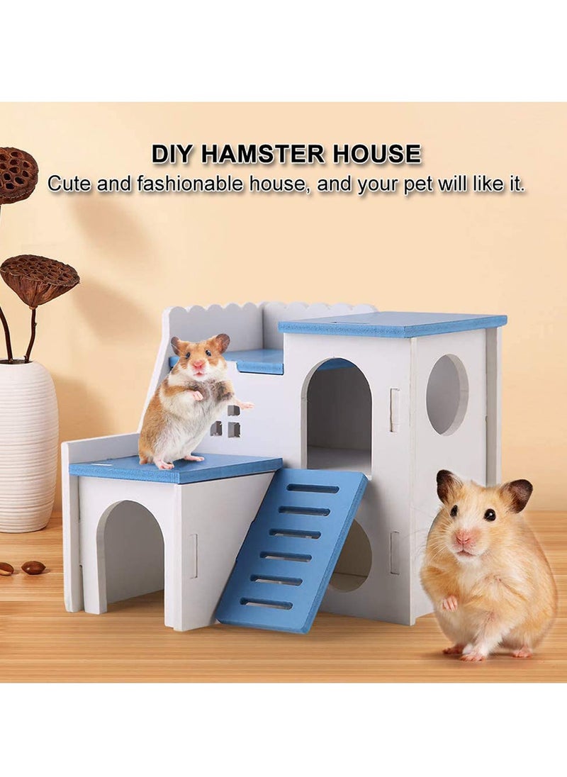 null - Hamster House, Wooden Pet Small Animal Hideout with Funny Climbing Ladder Exercise Toys, Luxury Two Layers Hut for Dwarf Hamster, Chinchilla, Rat, Gerbil - Image 1