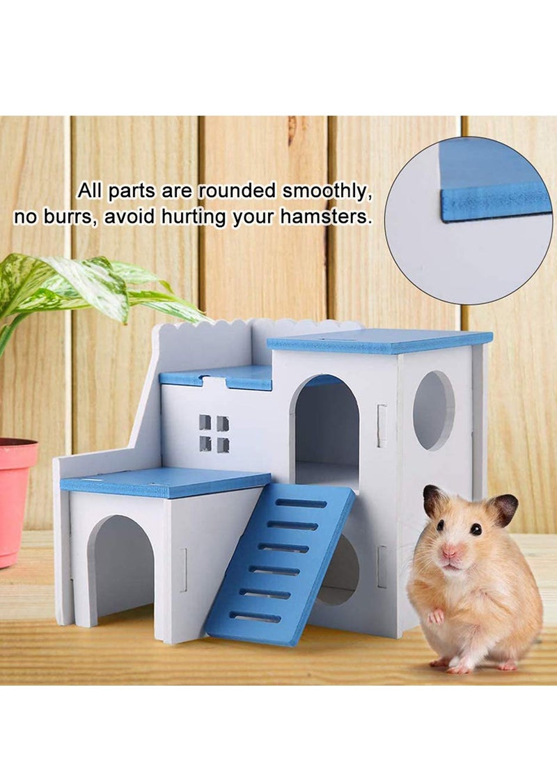 null - Hamster House, Wooden Pet Small Animal Hideout with Funny Climbing Ladder Exercise Toys, Luxury Two Layers Hut for Dwarf Hamster, Chinchilla, Rat, Gerbil - Image 1