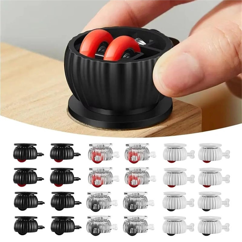 Transparent Black Stick On Wheels 16PCs Brake Adhesive Universal Furniture Casters - Image 3