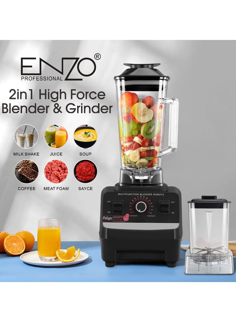 Enzo 2-in-1 Blender and Food Processor 10000W 2L Capacity with Multifunction Grinder and 15 Speeds - ITA30009A 100 Processors in Black - Image 1