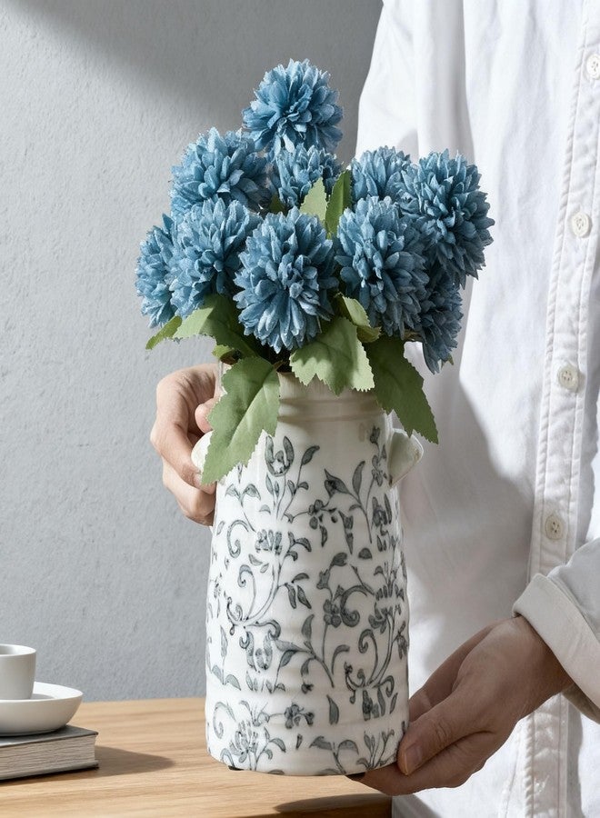 SIDUCAL Ceramic Gray and White Vase with 2-Ear, 8 Inch Ice Cracked Vintage Pastoral Vase, Rustic Farmhouse Vases for Home Decor, Table, Living Room, Shelf Decor, Chinoiserie Decor, Gray Floral Pattern - Image 4