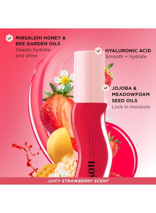 Gisou Honey Infused Lip Oil Strawberry Sorbet 8Ml | Hydrating Glossy Lip Treatment With Natural Honey | Shine, Nourish & Smooth Lips