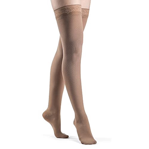 Sigvaris Women’s Style Soft Opaque 840 Closed Toe Thigh-Highs w/Grip Top 20-30mmHg - Espresso - Medium Short - Image 4