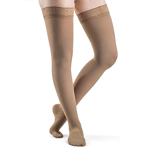 Sigvaris Women’s Style Soft Opaque 840 Closed Toe Thigh-Highs w/Grip Top 20-30mmHg - Espresso - Medium Short - Image 1
