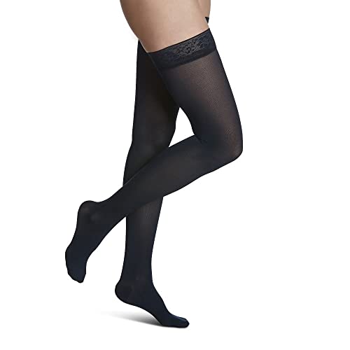 Sigvaris Women’s Style Soft Opaque 840 Closed Toe Thigh-Highs w/Grip Top 20-30mmHg - Espresso - Medium Short - Image 2