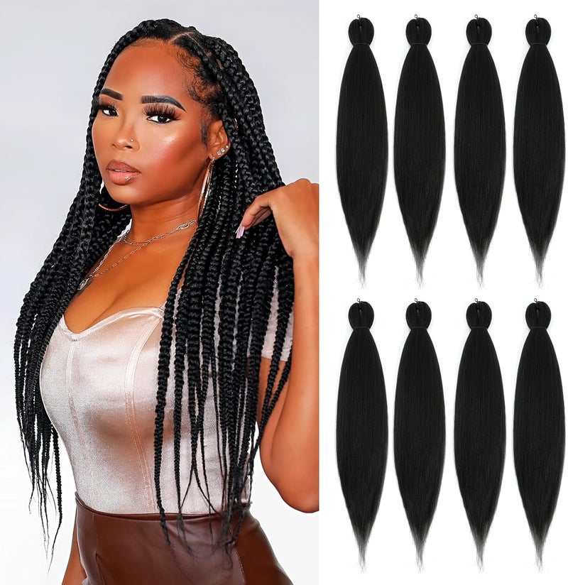 Difunee Pre-stretched Braiding Hair - 16 Inch 8 Packs Natural Black Short Braiding Hair For Twist or Box Braids, Yaki Texture Hot Water Setting Synthetic Braiding Hair Extensions (16 Inch, 1B-8P) - Image 1