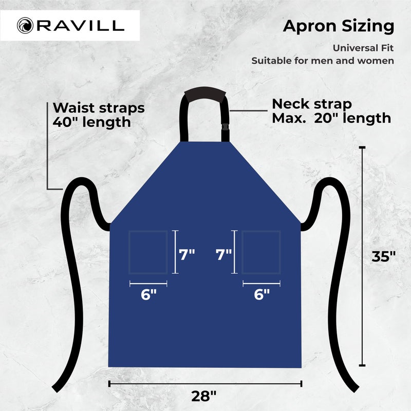 Ravill Waterproof Apron For Men and Women - 2 Pockets - Blue - 35" Multi Purpose Work Aprons for Dishwashing, Dog Grooming, Cleaning - Heavy Duty Plastic Dishwasher Apron - Water Resistant Kitchen Apron - Image 2