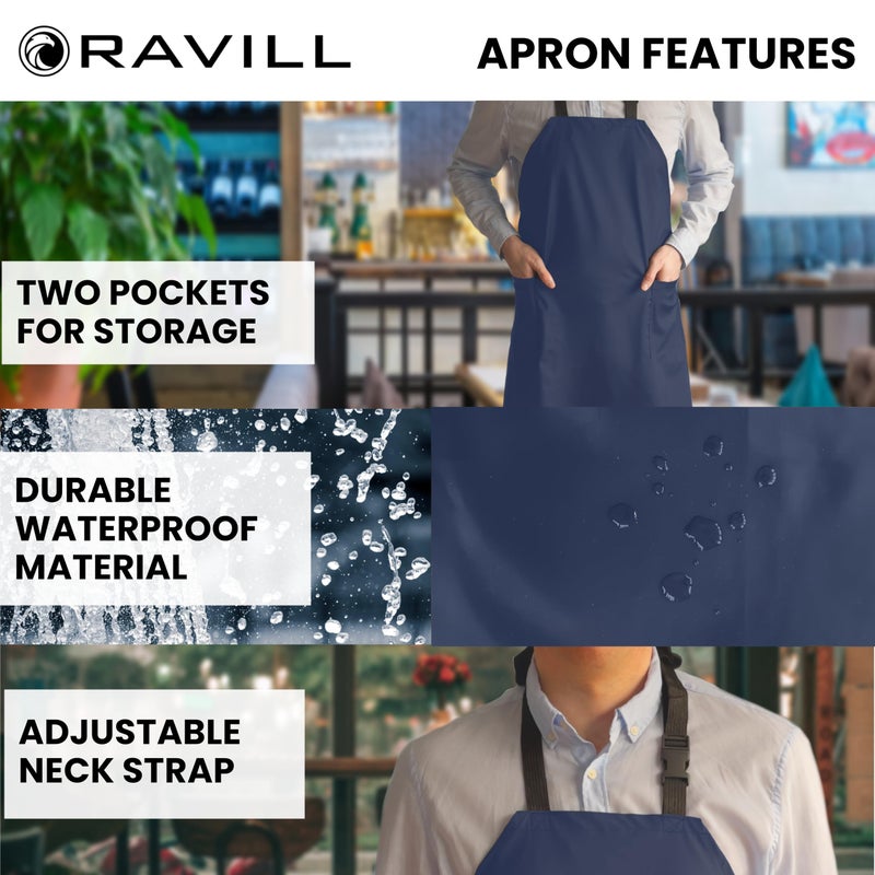 Ravill Waterproof Apron For Men and Women - 2 Pockets - Blue - 35" Multi Purpose Work Aprons for Dishwashing, Dog Grooming, Cleaning - Heavy Duty Plastic Dishwasher Apron - Water Resistant Kitchen Apron - Image 3
