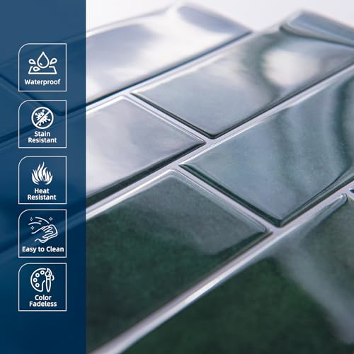 Art3dwallpanels 10-Sheet Peel and Stick Backsplash, 11.02'' x 8.46'' Peel and Stick Tile, 3D Self Adhesive Tile for Kitchen, Bathroom, Laundry Room, Dark Green - Image 3