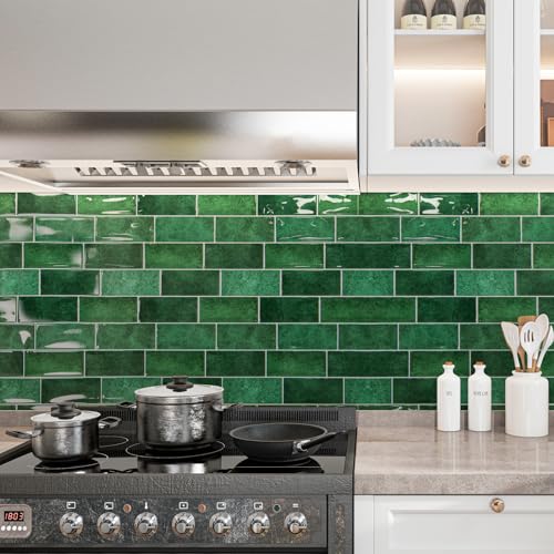 Art3dwallpanels 10-Sheet Peel and Stick Backsplash, 11.02'' x 8.46'' Peel and Stick Tile, 3D Self Adhesive Tile for Kitchen, Bathroom, Laundry Room, Dark Green - Image 5