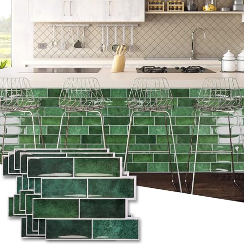Art3dwallpanels 10-Sheet Peel and Stick Backsplash, 11.02'' x 8.46'' Peel and Stick Tile, 3D Self Adhesive Tile for Kitchen, Bathroom, Laundry Room, Dark Green - Image 1