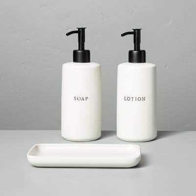 Hearth & Hand with Magnolia 3pc Stoneware Soap  Lotion Pump Set Matte Sour Cream  Hearth  Hand with Magnolia 