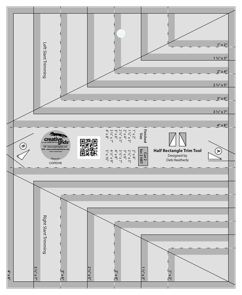 Creative Grids Half Rectangle Trim Tool Quilt Ruler – CGRDH6 – Made in USA, 8-1/2in x 10-1/2in, Non-Slip Grip Acrylic Quilting, Sewing, Crafting, Patchwork Ruler & Template - Image 4