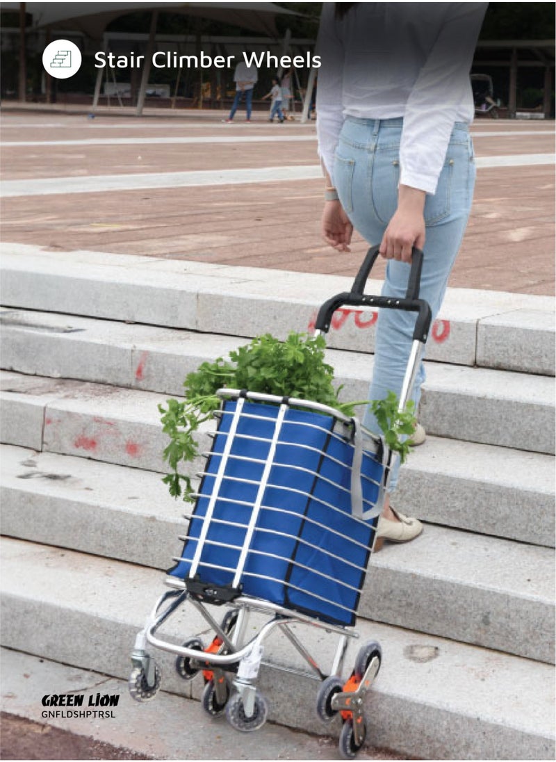 GREEN LION - Foldable Shopping Trolley with Stair Climber Wheels / Rotating Handle / 20kg Max Load / 8 Wheels / Versatile Use / Lightweight and Durable / Easy Transport - Silver - Image 1