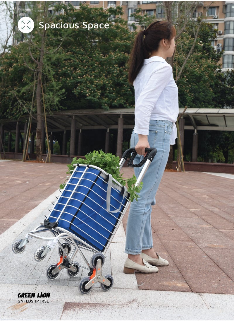 GREEN LION - Foldable Shopping Trolley with Stair Climber Wheels / Rotating Handle / 20kg Max Load / 8 Wheels / Versatile Use / Lightweight and Durable / Easy Transport - Silver - Image 1