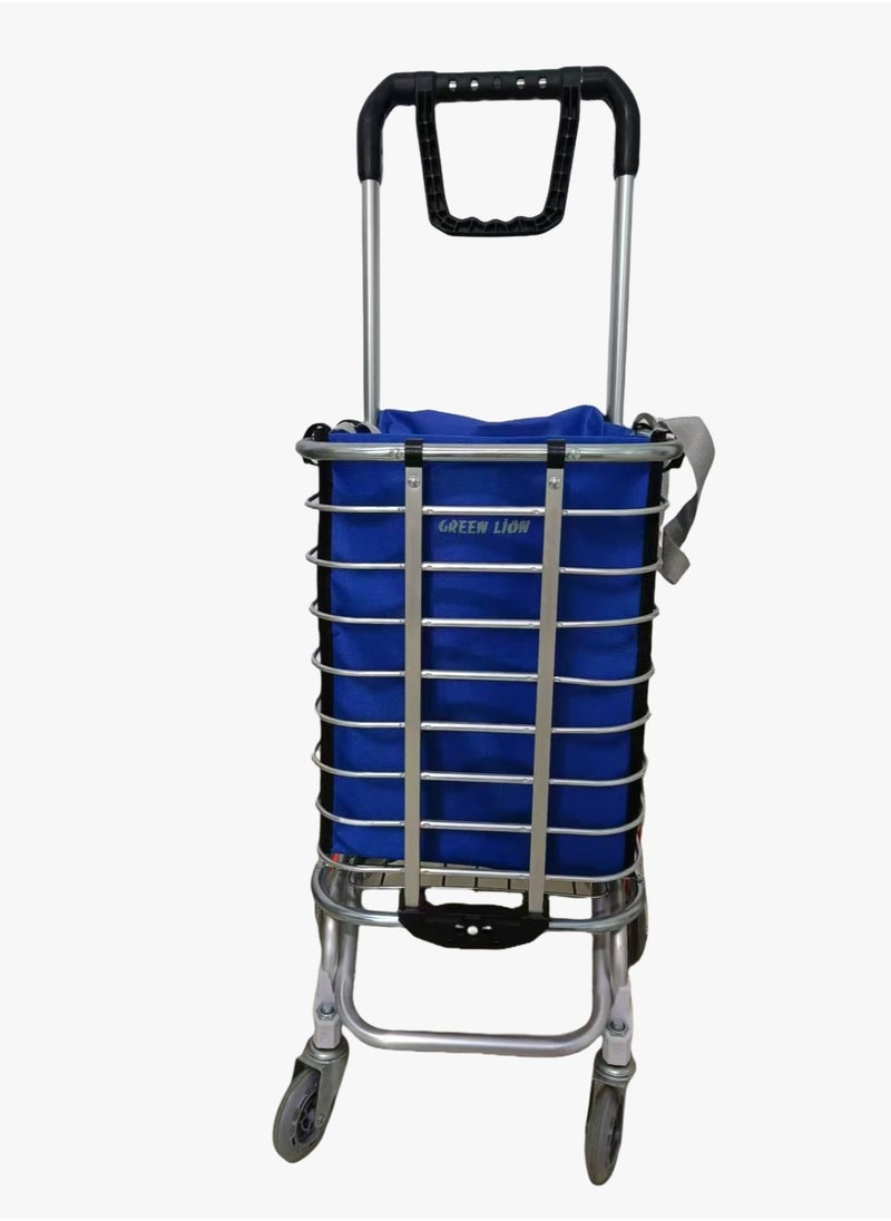 GREEN LION - Foldable Shopping Trolley with Stair Climber Wheels / Rotating Handle / 20kg Max Load / 8 Wheels / Versatile Use / Lightweight and Durable / Easy Transport - Silver - Image 1