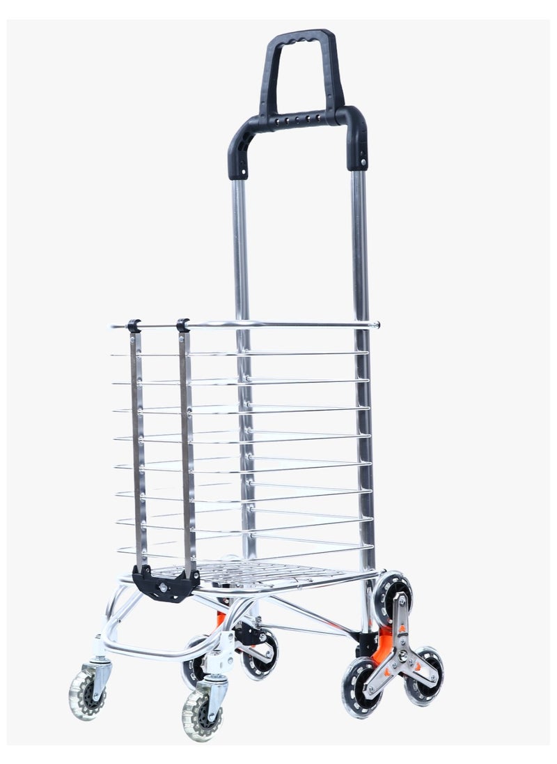 GREEN LION - Foldable Shopping Trolley with Stair Climber Wheels / Rotating Handle / 20kg Max Load / 8 Wheels / Versatile Use / Lightweight and Durable / Easy Transport - Silver - Image 1