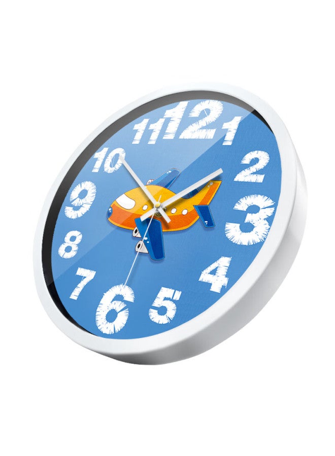 Momen Wall Clock, Bedroom Wall Clock For Children's Room, Cartoon Small Airplane Clock, Quartz Clock, 12 Inches, He0143, Metal White - Image 2