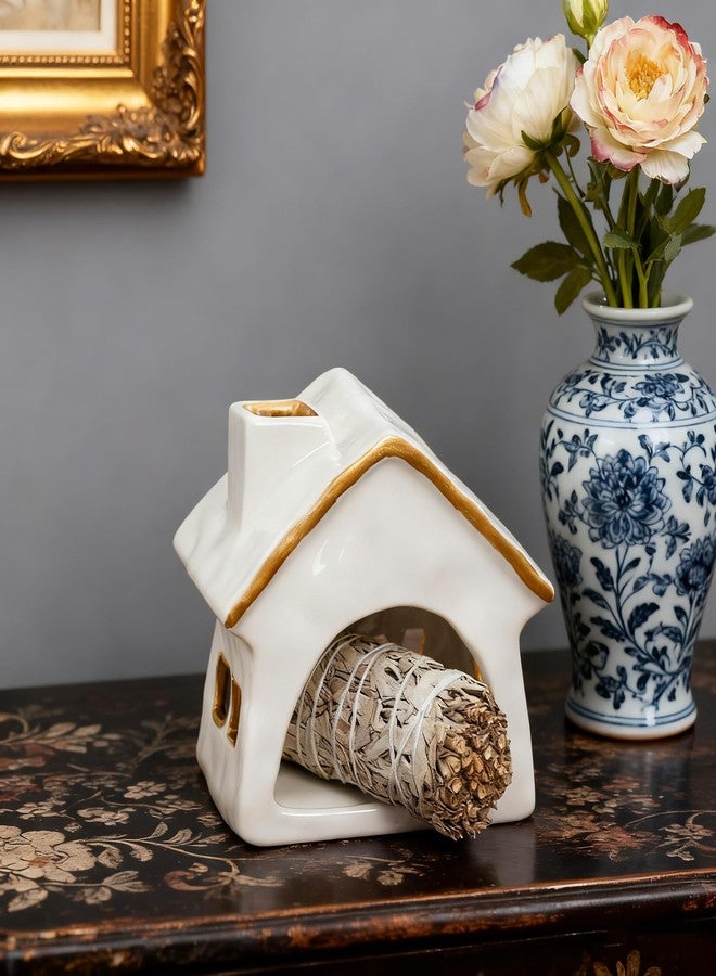 YIASSON Palo Santo Holder Chimney, Sage Holder for Burning, Palo Santo Burner, Sage Burner, Ceramic Christmas Cabin&Mini Chiminea Incense Burner, House Tea Light Burner, Smudge Bowl, Incense Holder - Image 4