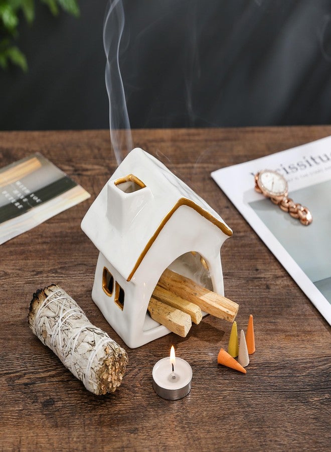 YIASSON Palo Santo Holder Chimney, Sage Holder for Burning, Palo Santo Burner, Sage Burner, Ceramic Christmas Cabin&Mini Chiminea Incense Burner, House Tea Light Burner, Smudge Bowl, Incense Holder - Image 3