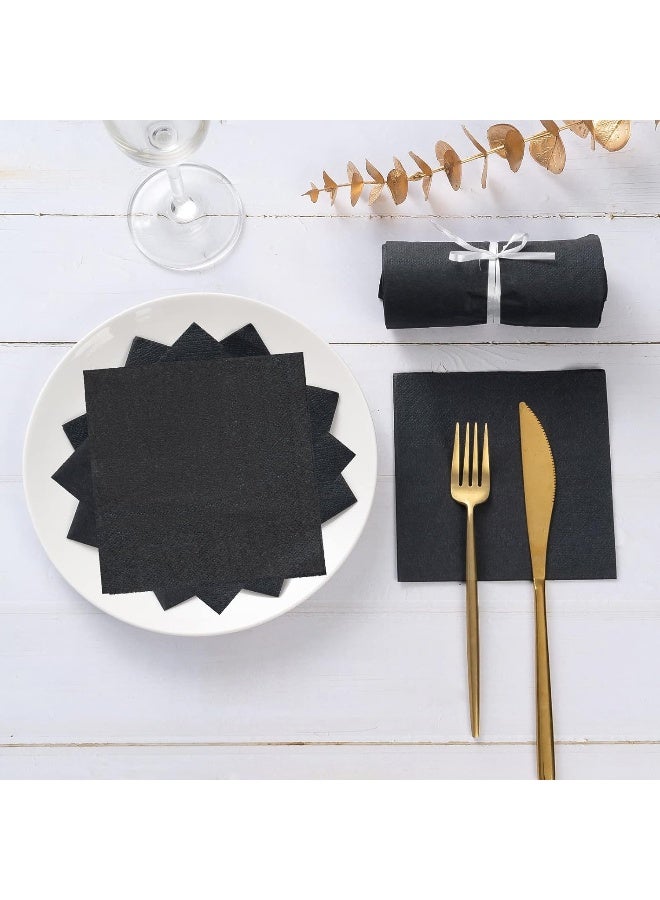 Beforyou 100 Pack Cocktail Napkin 2-Ply Dessert Napkins Folded 5 X 5 Inches Disposable Napkins For Dinner Wedding Birthday Party Bridal Anniversary Reception Event (101, Black)  - Image 3