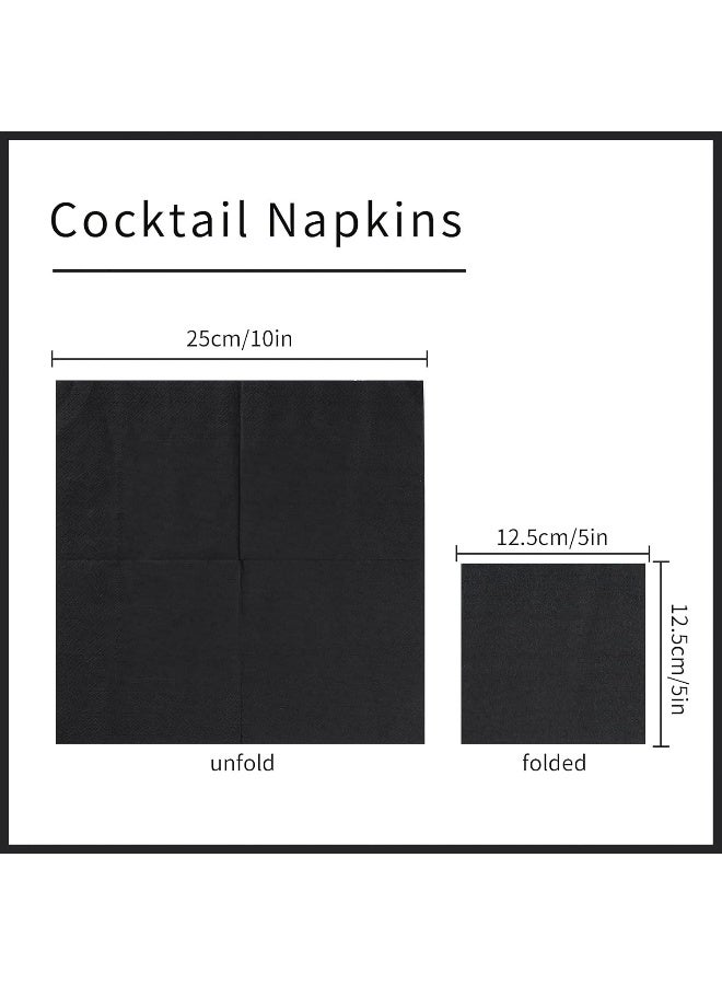 Beforyou 100 Pack Cocktail Napkin 2-Ply Dessert Napkins Folded 5 X 5 Inches Disposable Napkins For Dinner Wedding Birthday Party Bridal Anniversary Reception Event (101, Black)  - Image 2