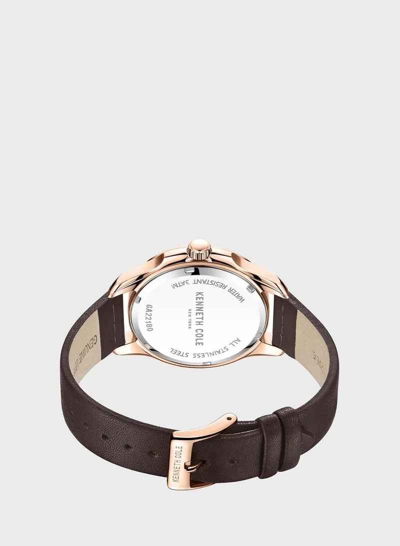Kenneth Cole Leather Strap Analog Watch