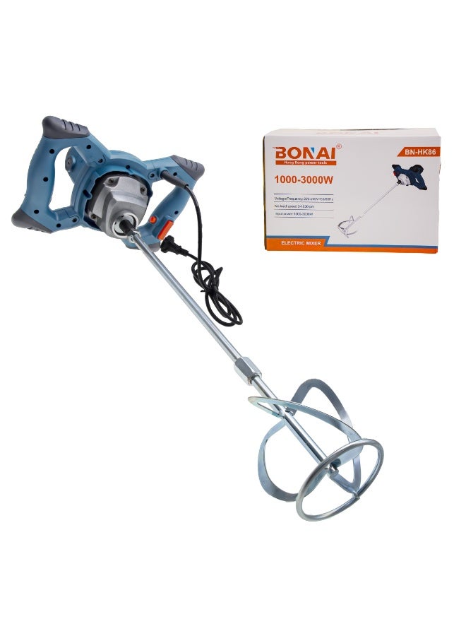 بوناي خلاط كهربائي بقوة 1000-3000 واط، سرعة متغيرة، أداة خلط شديدة التحمل للأسمنت والطلاء والملاط والمواد اللاصقة، مزود بمجداف، خلاط بناء 220-240 فولت BN-HK86 - Image 1