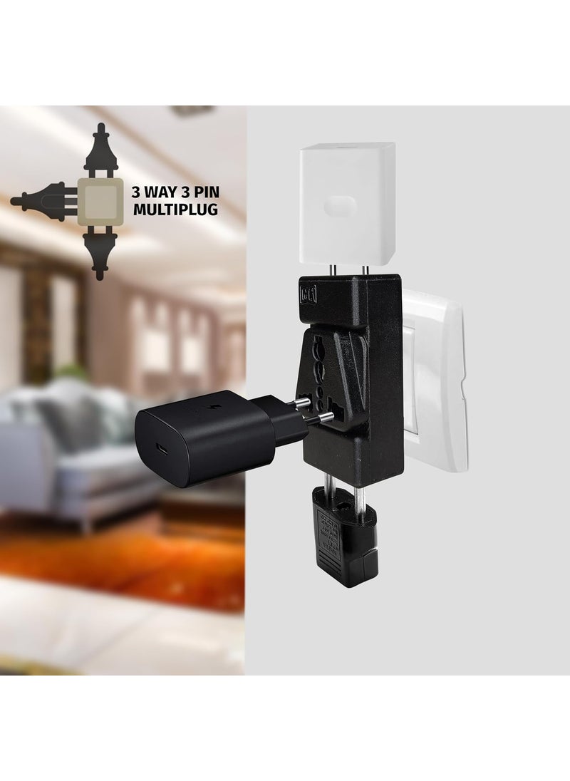 MX MX 3 Pin Multi Plug Socket Travel Adapter Universal Socket 3 in 1 Plug Extension Socket Travel Power Plug Adapter with Dual Inputs for Laptop Phone PC 3 Way Socket Pack of 2  - Image 2