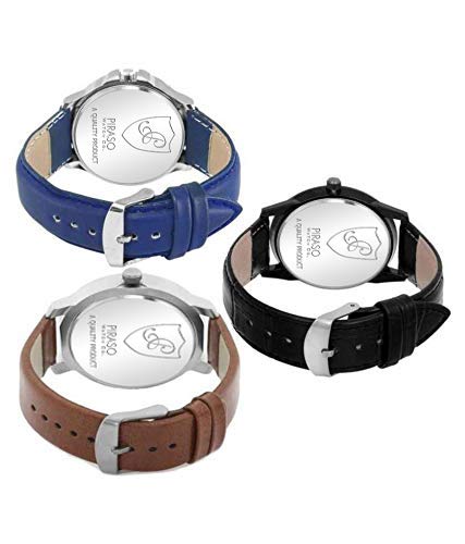 PIRASO Luxury Analogue Men's Watch Pack of 3 (Multicolour Dial & Brown Colored Strap)-PW3 2021 - Image 5
