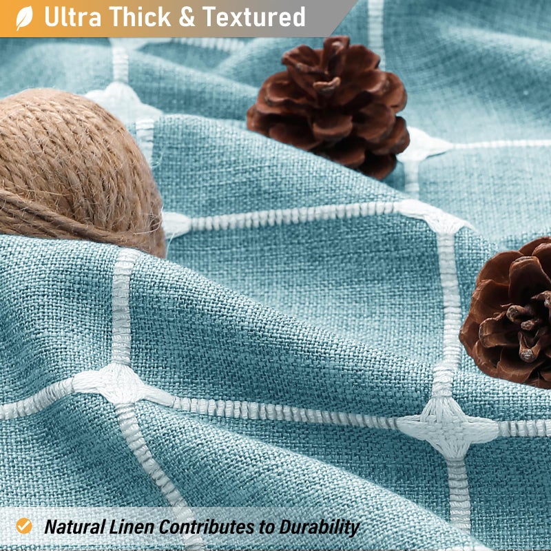 BTTN Boho Farmhouse Shower Curtain - Linen Rustic Heavy Duty Fabric Shower Curtain Set with Tassel  Water Repellent  Bohemian Vintage Country Cloth Shower Curtains for Bathroom  Teal/Turquoise  72x72 - Image 2