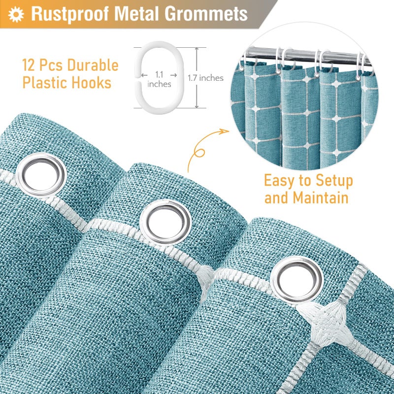 BTTN Boho Farmhouse Shower Curtain - Linen Rustic Heavy Duty Fabric Shower Curtain Set with Tassel  Water Repellent  Bohemian Vintage Country Cloth Shower Curtains for Bathroom  Teal/Turquoise  72x72 - Image 4