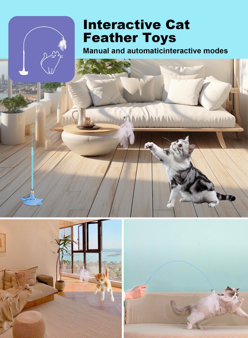 URbazaar Cat Feather Toys,Cat Wand Toy with Powerful Suction Cup,Interactive Cat Toy Detachable Feather Replacements with Bell for Indoor Cats （2 Extra Feathers） - Image 4