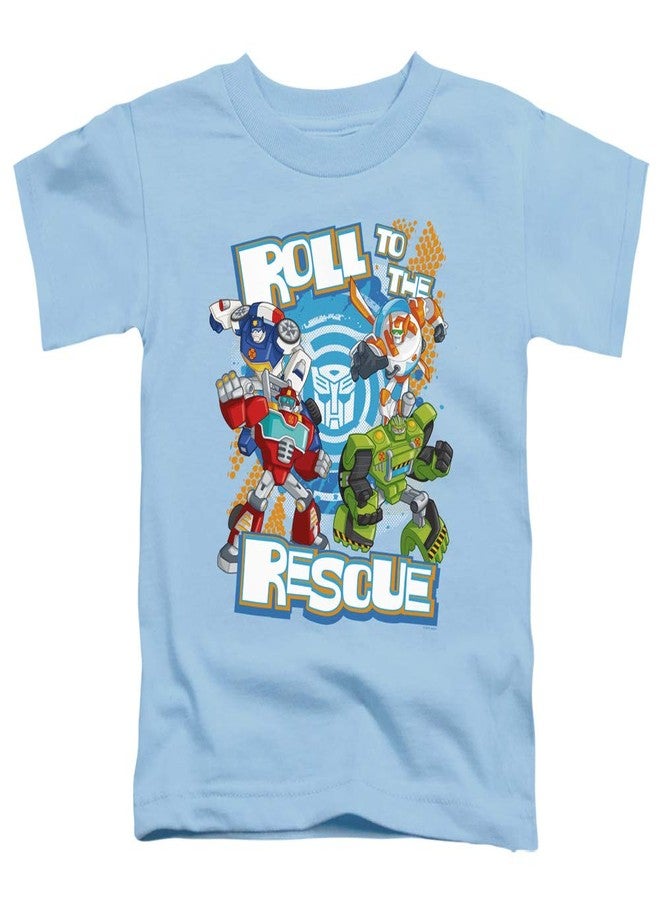 Transformers Roll to The Rescue Unisex Toddler T Shirt for Boys and Girls, Large (4T) Light Blue