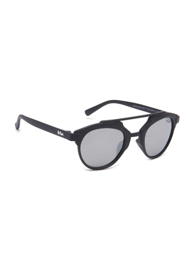 لي كوبر Polarized PC Silver Mirror with Fashion type, Round Shape48-17-130 mm Size, 0.74MM POLARZIED Lens Material, Black Frame Color