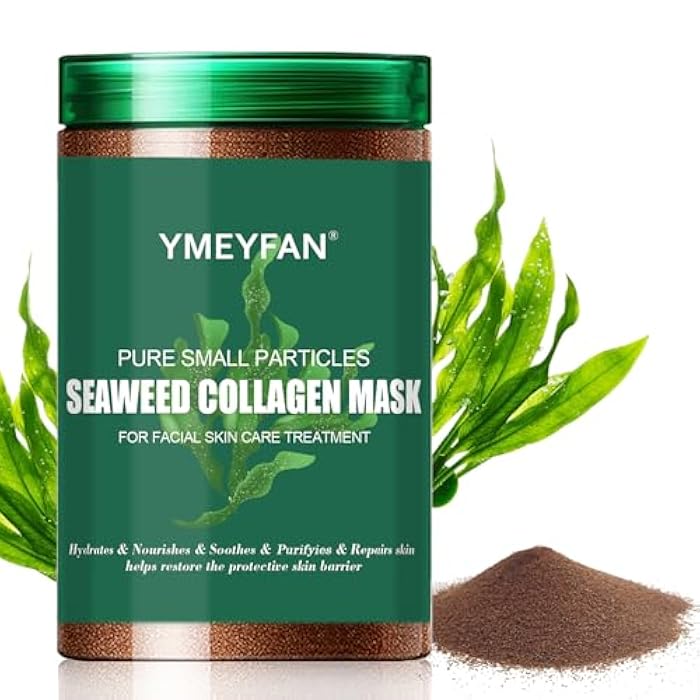 YMEYFAN مسحوق قناع الوجه من كولاجين الطحالب البحرية الطبيعية النقية، خالي من العطور، خالي من البارابين، قناع وجه نباتي للعناية بالبشرة، قناع بذور الطحالب للترطيب العميق والتنقية، للاستخدام في صالونات التجميل والسبا لقناع الجيلي (500غ/17.6 أونصة) - Image 1