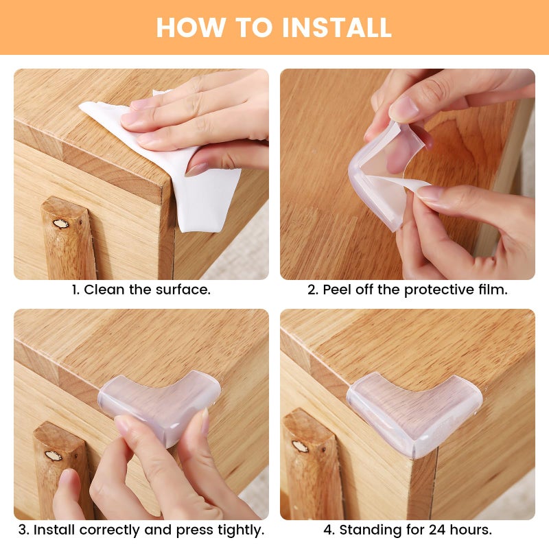 Angloria Food-Graded Silicone Clear Corner Protectors, Baby Proofing Table Edge Guards, Pre-Tapep Adhesive Soft for Kids Child Safety Proof, Cabinets Counter Furniture Bumpers (4, 3/5x3/5 in (Width)) - Image 4