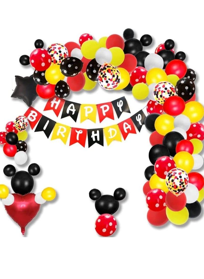 156 Pcs Cartoon Mouse Balloons Arch Garland Kit 18'' 12'' 10'' 5'' Foil Confetti Black Red Yellow White Latex Balloons for Mouse Theme Birthday Party Supplies Baby Shower Birthday Wedding Decoration - Image 1