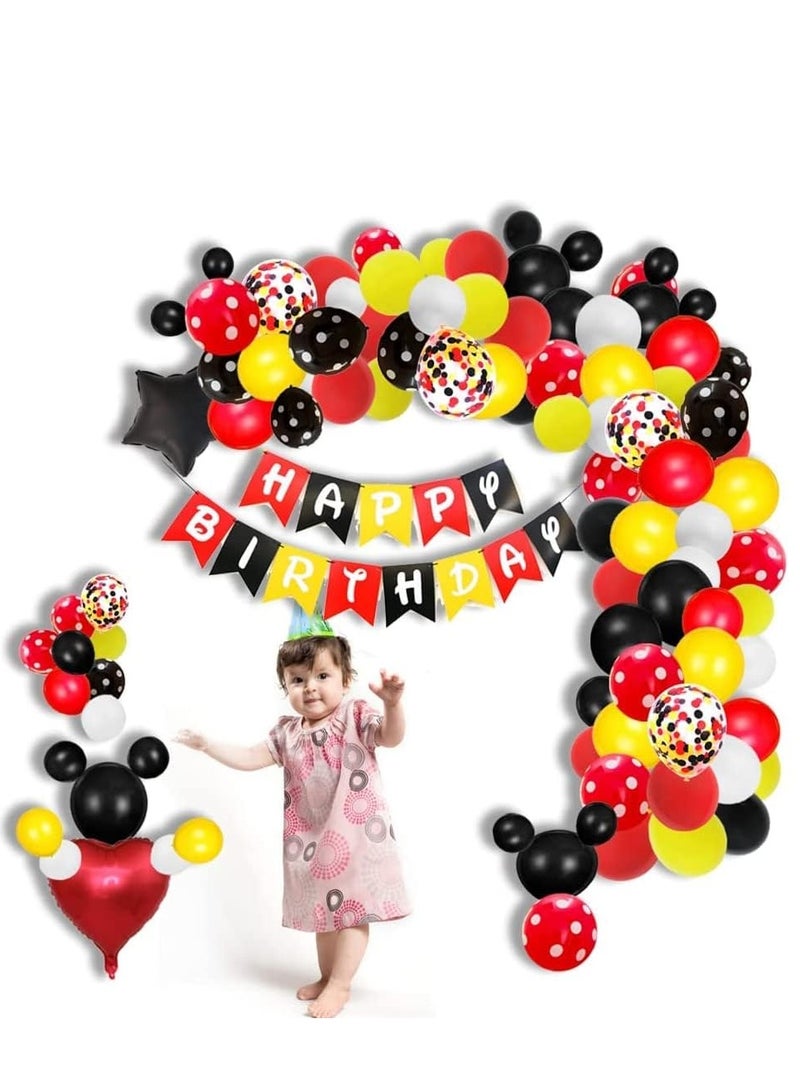 156 Pcs Cartoon Mouse Balloons Arch Garland Kit 18'' 12'' 10'' 5'' Foil Confetti Black Red Yellow White Latex Balloons for Mouse Theme Birthday Party Supplies Baby Shower Birthday Wedding Decoration - Image 4