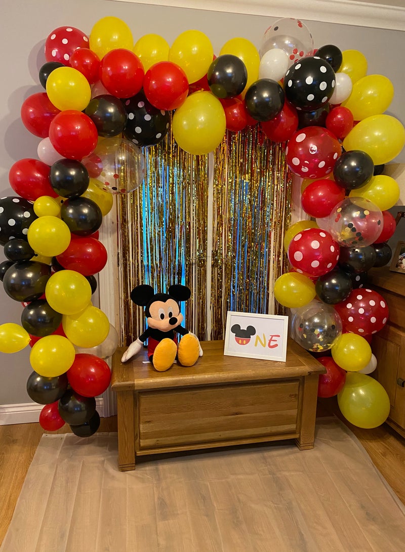 156 Pcs Cartoon Mouse Balloons Arch Garland Kit 18'' 12'' 10'' 5'' Foil Confetti Black Red Yellow White Latex Balloons for Mouse Theme Birthday Party Supplies Baby Shower Birthday Wedding Decoration - Image 5
