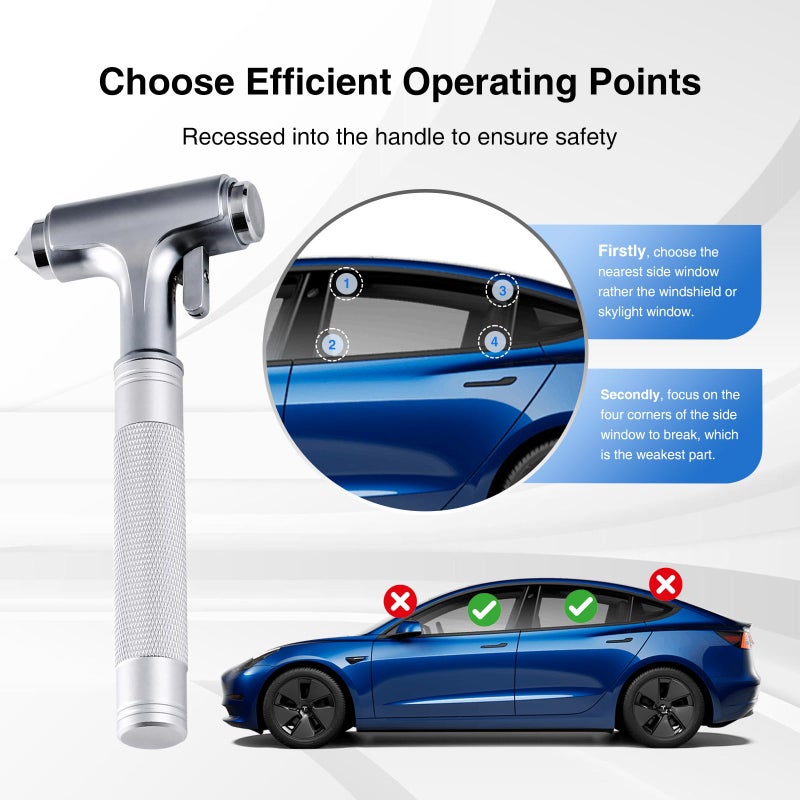 Tesheer for Tesla Glass Breaker Window Breaker Seatbelt Cutter Safety Hammer Car Window Breaker Tool Seatbelt Cutter Emergency Rescue Tools Metal Window Hammer Car Accessories - Image 2