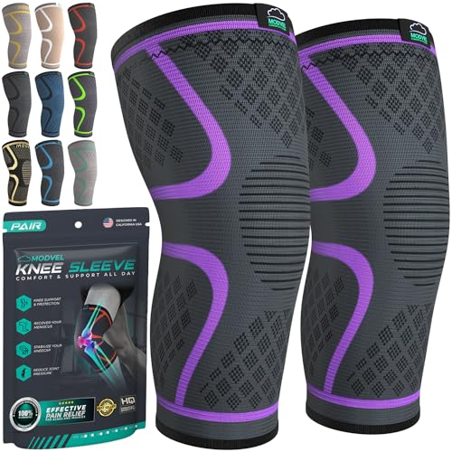 Modvel Compression Knee Brace for Women & Men, 2-Pack Knee Brace for Running Knee Pain, Knee Support Compression Sleeve, Workout Sports Knee Braces for Meniscus Tear, ACL & Arthritis Pain Relief - Image 1
